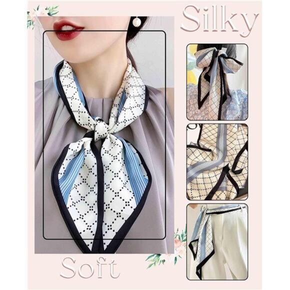 Silk Neck Scarf Women Fashion Printed Satin Head Hair Scarves Bag Wrap 59 X 5.9 - Picture 4 of 7